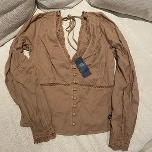 A&F Long Sleeve Lace Trim Blouse